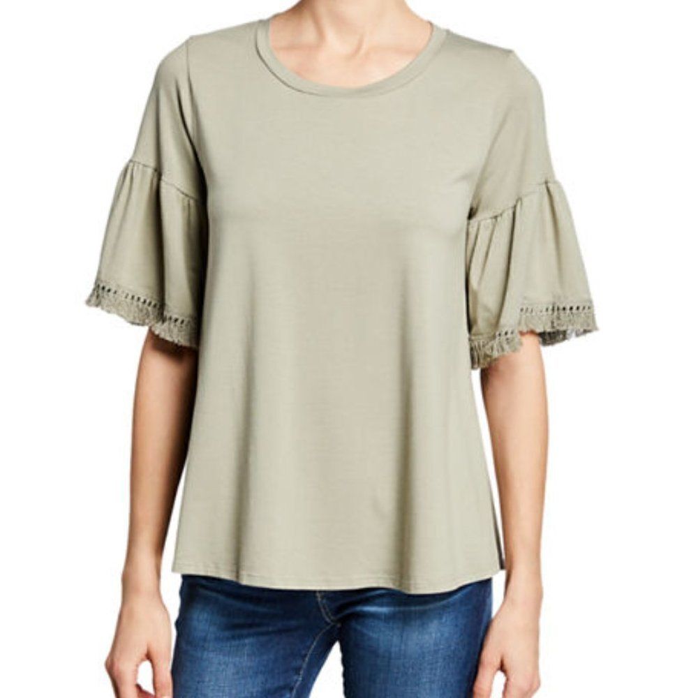 Nwt Johnny Was Calme' Trimmed-Sleeve Swing Tee Size Medium